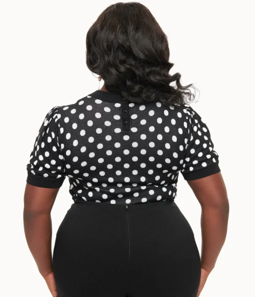 Disney Mickey & Friends Collection by Unique Vintage Plus Size Black & White Polka Dot Mickey Mouse Cutout Sweater
