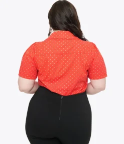 Disney Mickey & Friends Collection by Unique Vintage Plus Size Red Pin Dot Mickey Mouse Silhouette Cotton Blouse