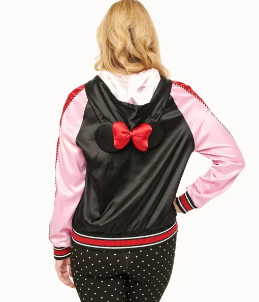 Disney Mickey & Friends Collection by Unique Vintage Minnie Mouse Hooded Satin Bomber Jacket