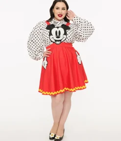 Disney Mickey & Friends Collection by Unique Vintage Plus Size Red Mickey Face Pinafore