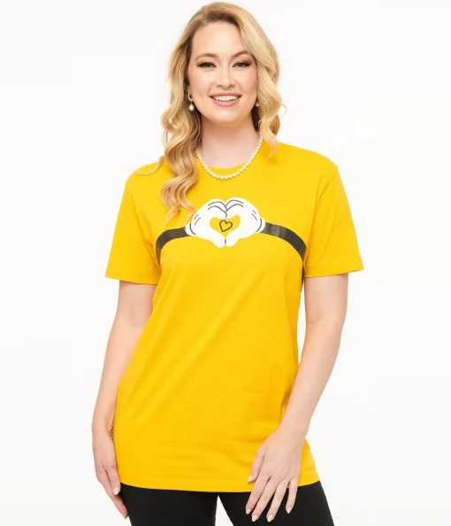 Disney Mickey & Friends Collection by Unique Vintage Yellow Mickey Mouse Heart Unisex Graphic Tee