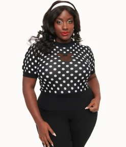Disney Mickey & Friends Collection by Unique Vintage Plus Size Black & White Polka Dot Mickey Mouse Cutout Sweater