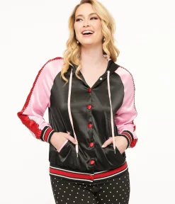 Disney Mickey & Friends Collection by Unique Vintage Minnie Mouse Hooded Satin Bomber Jacket