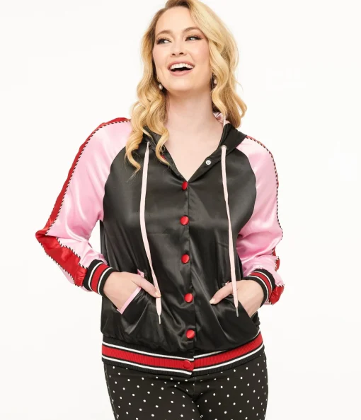 Disney Mickey & Friends Collection by Unique Vintage Minnie Mouse Hooded Satin Bomber Jacket