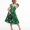 Disney Princess collection by Unique Vintage Green Princess Tiana All Over Print Swing Dress