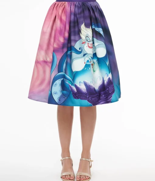 Disney Princess collection by Unique Vintage Ursula & Princess Ariel Print Gellar Swing Skirt
