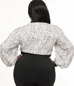 Disney Princess collection by Unique Vintage Plus Size Ivory & Black Princess Print Gwen Blouse