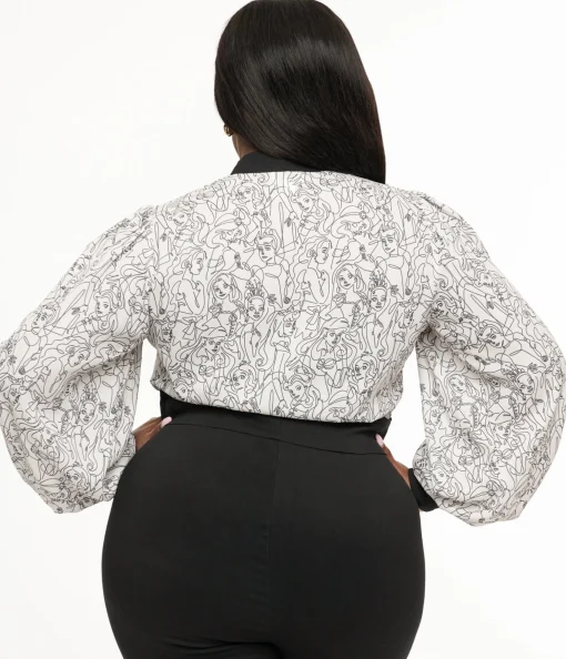 Disney Princess collection by Unique Vintage Plus Size Ivory & Black Princess Print Gwen Blouse