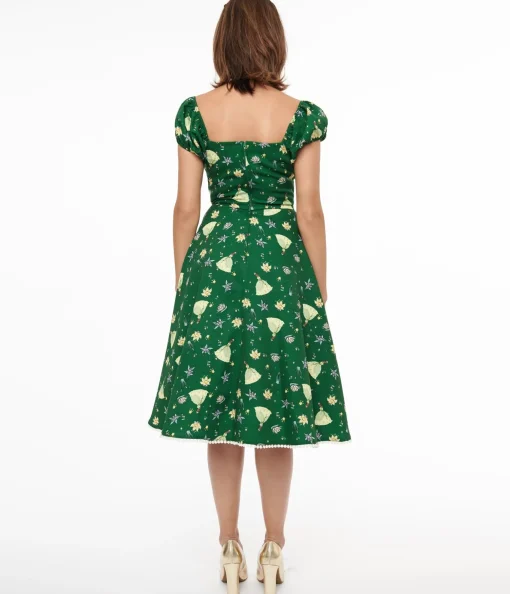 Disney Princess collection by Unique Vintage Green Princess Tiana All Over Print Swing Dress