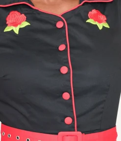 Dolly & Dotty Black & Red Trim Embroidered Sherry Swing Dress