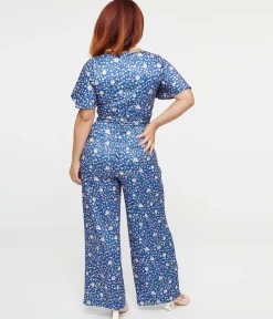 Dolly & Dotty Blue Floral & Hedgehog Print Charlotte Jumpsuit