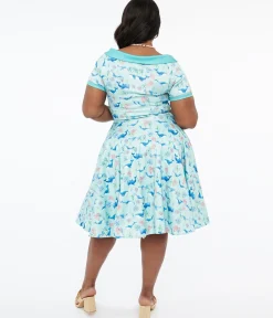 Dolly & Dotty 1950s Baby Blue Whale Print Darlene Swing Dress