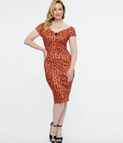 Dolly & Dotty 1950s Orange Cheetah Print Beryl Wiggle Dress