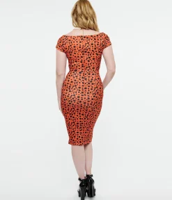 Dolly & Dotty 1950s Orange Cheetah Print Beryl Wiggle Dress