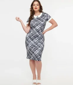 Dolly & Dotty 1950s White & Black Checkered Toni Wiggle Dress