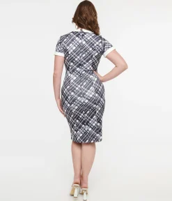 Dolly & Dotty 1950s White & Black Checkered Toni Wiggle Dress