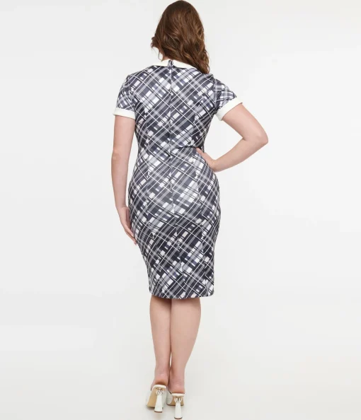 Dolly & Dotty 1950s White & Black Checkered Toni Wiggle Dress