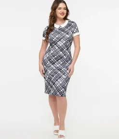 Dolly & Dotty 1950s White & Black Checkered Toni Wiggle Dress