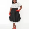 Dolly & Dotty White & Black Polka Dot Retro Swing Dress