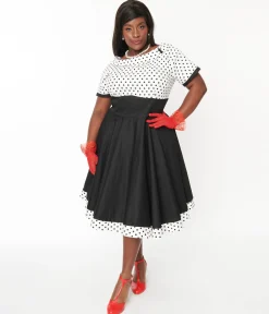 Dolly & Dotty White & Black Polka Dot Retro Swing Dress