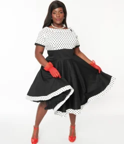 Dolly & Dotty White & Black Polka Dot Retro Swing Dress