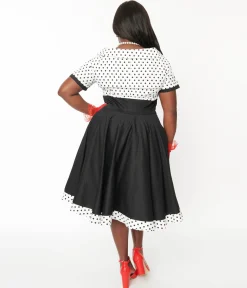 Dolly & Dotty White & Black Polka Dot Retro Swing Dress