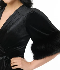 Elle Rebel 1940s Black Velvet Fifth Avenue Wrap Pencil Dress