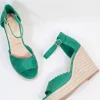 Emerald Suede Peep Toe Espadrille Wedges