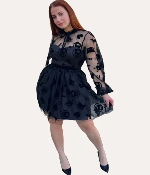 Emily The Strange x Unique Vintage Black Flocked Tulle Flare Dress