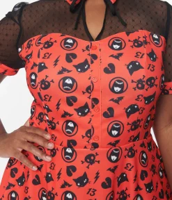 Emily The Strange x Unique Vintage Red & Black Mesh Fit & Flare Dress
