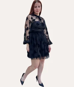 Emily The Strange x Unique Vintage Black Flocked Tulle Flare Dress