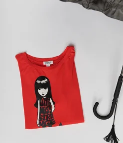 Emily The Strange x Unique Vintage Red Little Miss Strange Fitted Graphic Tee