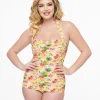 Esther Williams 1950s Light Pink & Fruit Print One Piece Swimsuit