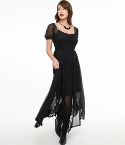 Foxblood Black Sheer Mesh Lily Maxi Dress