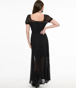 Foxblood Black Sheer Mesh Lily Maxi Dress