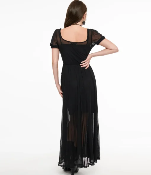 Foxblood Black Sheer Mesh Lily Maxi Dress