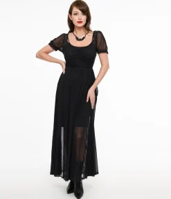 Foxblood Black Sheer Mesh Lily Maxi Dress