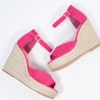 Fuchsia Suede Peep Toe Espadrille Wedges