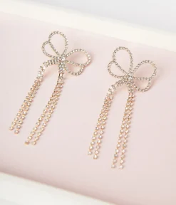 Gold & Silver Rhinestone Bow Dangle Earrings