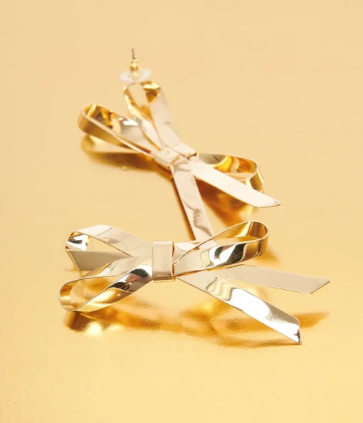 Gold Bow Drop Earrings