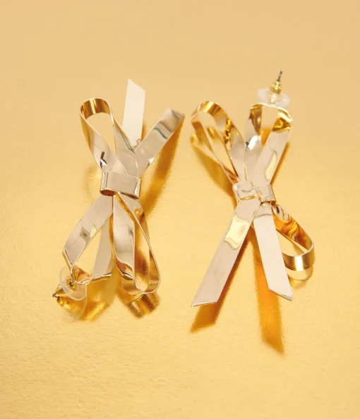 Gold Bow Drop Earrings