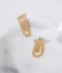 Gold Curb Chain Link Earrings