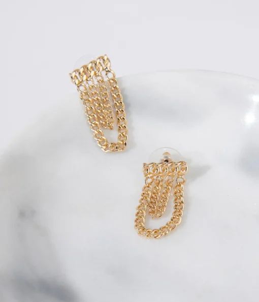 Gold Curb Chain Link Earrings