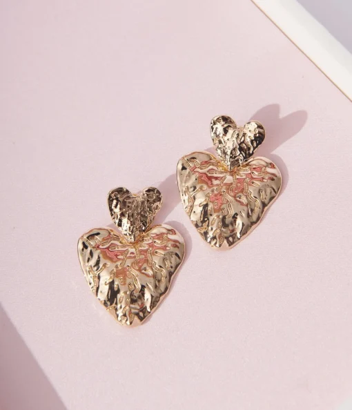 Gold Melt Dual Heart Drop Earrings