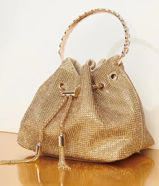 Gold Rhinestone Satchel Handbag