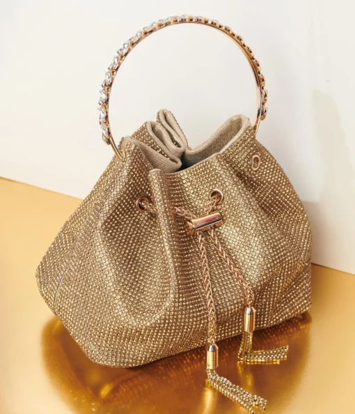 Gold Rhinestone Satchel Handbag