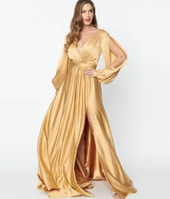 Gold Satin Long Sleeve Goddess Gown