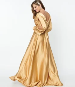 Gold Satin Long Sleeve Goddess Gown