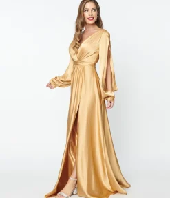 Gold Satin Long Sleeve Goddess Gown