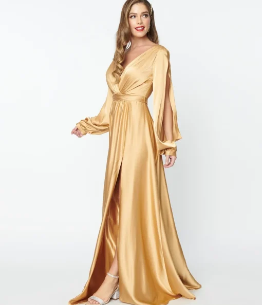 Gold Satin Long Sleeve Goddess Gown